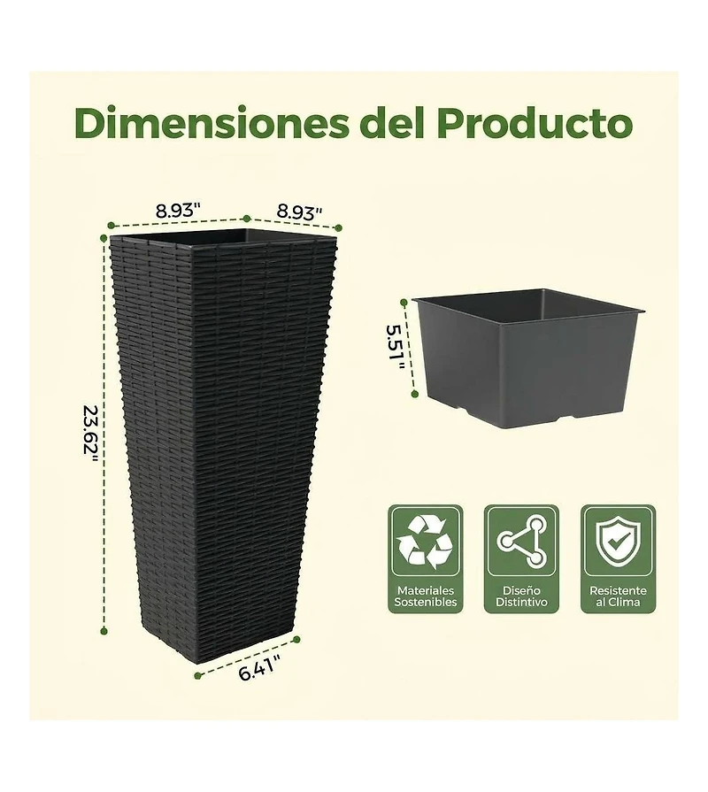 2-Pack Plastic Outdoor Plant Pots with Drainage Holes, Weather-Resistant Planters for Patio Porch Balcony Garden, Black/White
