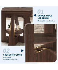 43.3"-59" Convertible Dining Table, Extendable Round to Oval Table Seating 4-8, Pedestal Base with Open Storage Shelf, Compact Furniture for Kitchen