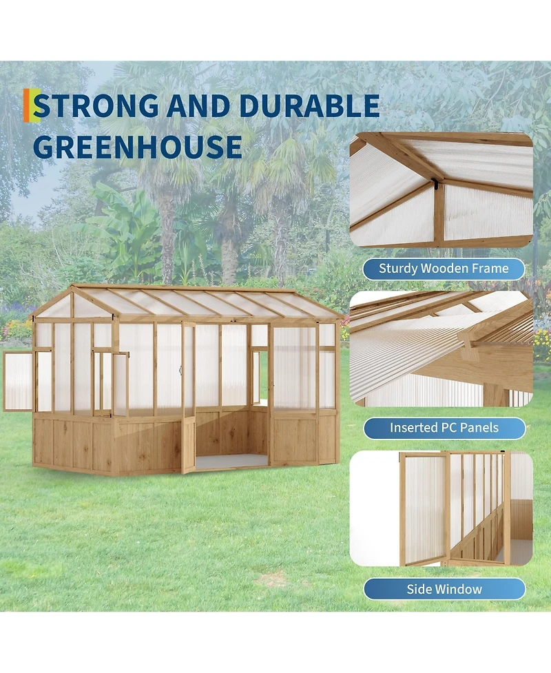 6.4 x 12 ft A-Frame Greenhouse with Cedar Wood Frame and Polycarbonate Panels, for Backyard Garden Patio, Natural Wood
