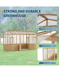 6.4 x 12 ft A-Frame Greenhouse with Cedar Wood Frame and Polycarbonate Panels, for Backyard Garden Patio, Natural Wood