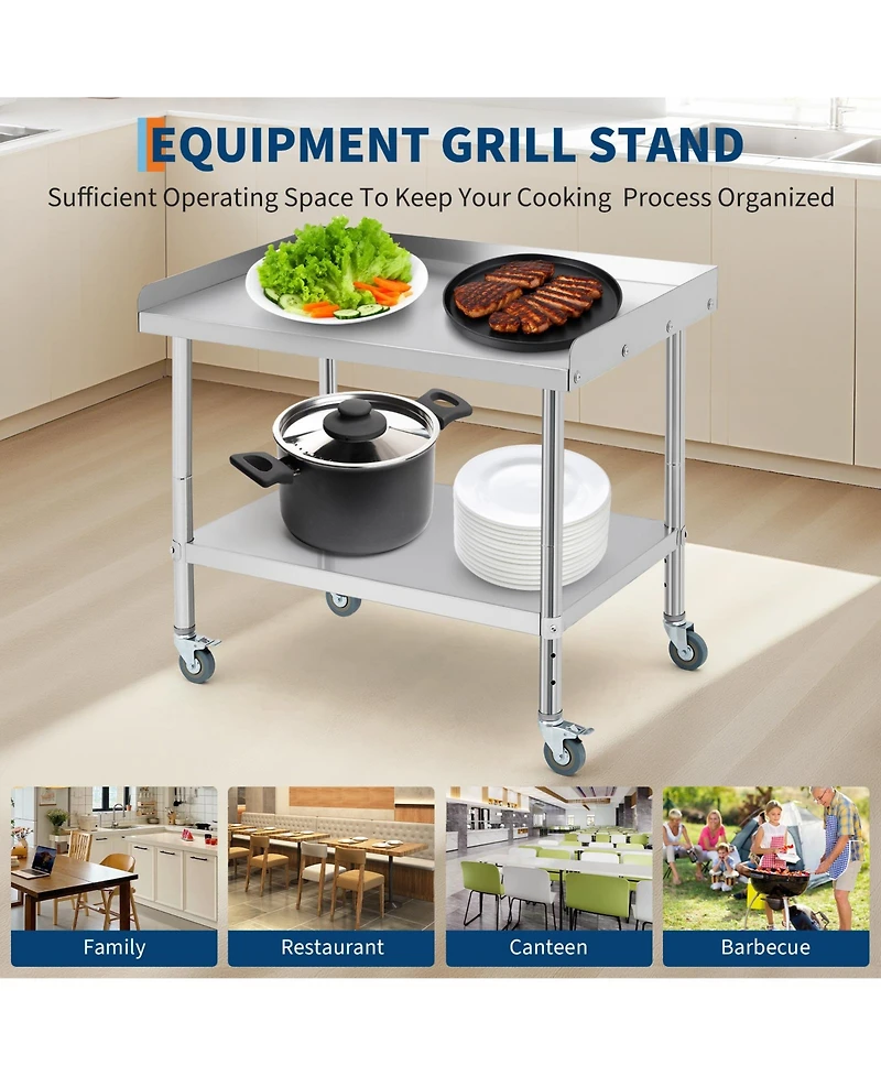 28" x 24" x 30" Stainless Steel Bbq Work Table with Wheels and Removable Backsplash, Heavy Duty Outdoor Prep Station for Patio Backyard, Silver