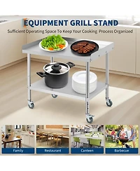 28" x 24" x 30" Stainless Steel Bbq Work Table with Wheels and Removable Backsplash, Heavy Duty Outdoor Prep Station for Patio Backyard, Silver