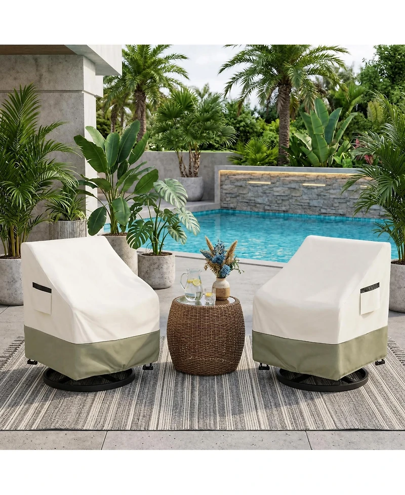 2-Pack Heavy-Duty Waterproof Patio Chair Covers, Fits Up to 31x35x28 Inches,White and Green