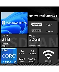 Hp ProDesk 400 Business Sff Desktop, Intel Core i5-14500, Intel Uhd Graphics, 8GB DDR5, 512GB Ssd, Wi-Fi 5, Windows 11 Pro, Black