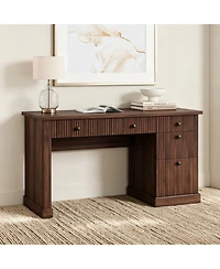 54" Fluted Home Office Desk with File Drawer, Charging Station, Modern Executive Computer Writing Desk for Study Room