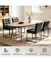 Dining Chairs Set of 2, Mid-Century Modern Armless Kitchen Chair with Upholstered Pu Leather Seat, Metal Frame, 300 Lbs Capacity for Dining Room Cafe