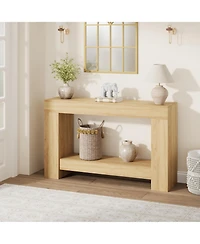 47.2" Farmhouse Console Table with H-Base, 2-Tier Entryway Sofa Table for Living Room,Natural Color