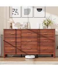 9 Drawer Dresser, Modern Storage Chest of Drawers, Freestanding Organizer with Cylindrical Legs, Metal Handles and Anti-Tip, for Bedroom, Living Room