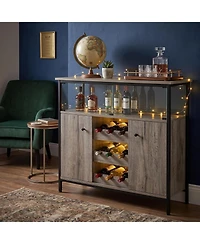 Farmhouse Sideboard Buffet Cabinet with Wine Rack and Adjustable Shelves, Kitchen Storage,Grey