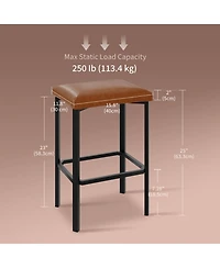 25 "H x 16 "W Set of 4/Set 2 Square Bar Stools with Pu Leather Seat and Metal Legs, Counter Height Barstools for Kitchen Island Dining Room, Brown