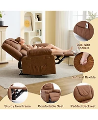 39 "L x 36 "W Pu Leather Recliner Chair with Massage and Heating, Adjustable Reclining Single Sofa for Living Room Bedroom Office, Brown
