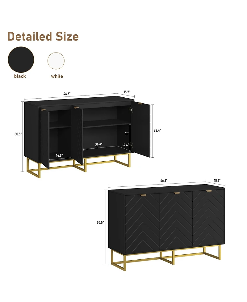 47 x 16 x 31 in Set of 2 Sideboard Buffet Cabinet with Doors, Engineered Wood Storage Credenza for Dining Room Living Room Entryway, Black