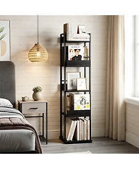homfan 5-Tier Corner Bookshelf, 360-Degree Rotating Tall Narrow Bookcase with Guardrail, Industrial Storage Rack for Living Room Bedroom Home Office