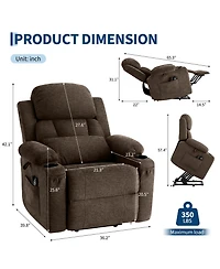 Oversized Chenille Power Lift Recliner with Heat, Massage and Memory Remote, Usb, Cup Holders,Brown