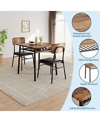 Dining Table for 2 with Storage Rack Small Kitchen Table Set with Upholstered Chairs Metal Frame Space Saving for Apartment Dining Room Small Space