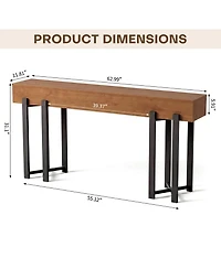 63" Modern Console Table, Wood Entryway Table with Metal Legs, Narrow Behind Couch Table, Rustic Brown/Black