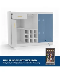 Multi-Functional Coffee Bar Cabinet with Fridge Space, Wine Rack, Glass Holder, Power Outlet and Led Light, Fluted Sideboard Mini Bar for Home Kitchen