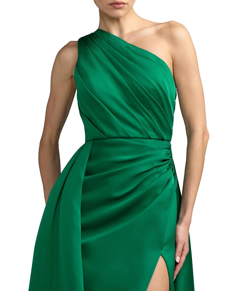 Mac Duggal Women's One-Shoulder Draped Satin Gown with Overskirt