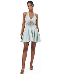 Miss Circle Women's Rianna Light Sage Crinkle Satin Halter Mini Dress