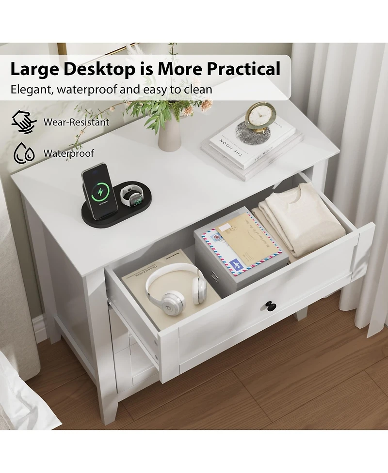 3 Drawer Dresser, 27.5 Inch Bedroom Nightstand, Modern Farmhouse Storage Cabinet, Sofa Side Table for Living Room, Apartment, Entryway
