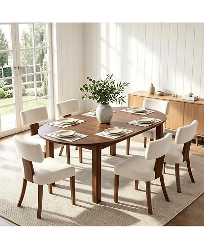 6 Set of Mid-Century Farmhouse Dining Chairs, Upholstered Ergonomic Chairs with Curved Backrest and Wooden Legs for Kitchen, Dining Room, Apartment