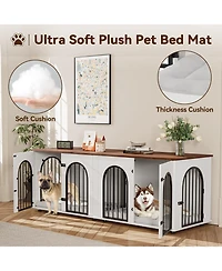 Dog Crate Furniture with Removable Divider, 71 Inch Indoor Double Pet Kennel Home for 2 Dogs, Tv Stand End Table, White and Brown