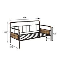 Daybed Frame Full Size Metal Space-Saving with Classic Wood Headboard Heavy Duty Steel Slats Noise-Free for Living Room Bedroom Guest Room