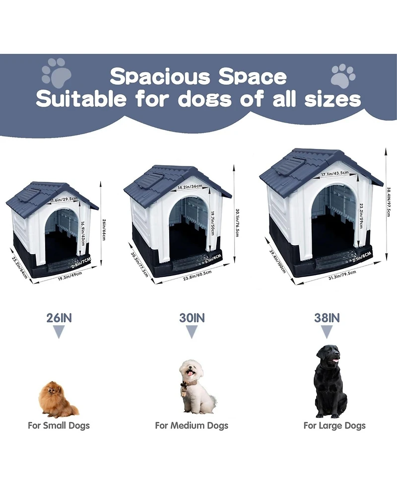 Small/Medium/Large Pp Dog Crate with Roof Window, Weatherproof Indoor Outdoor Dog House for Backyard Patio
