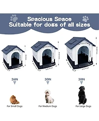 Small/Medium/Large Pp Dog Crate with Roof Window, Weatherproof Indoor Outdoor Dog House for Backyard Patio