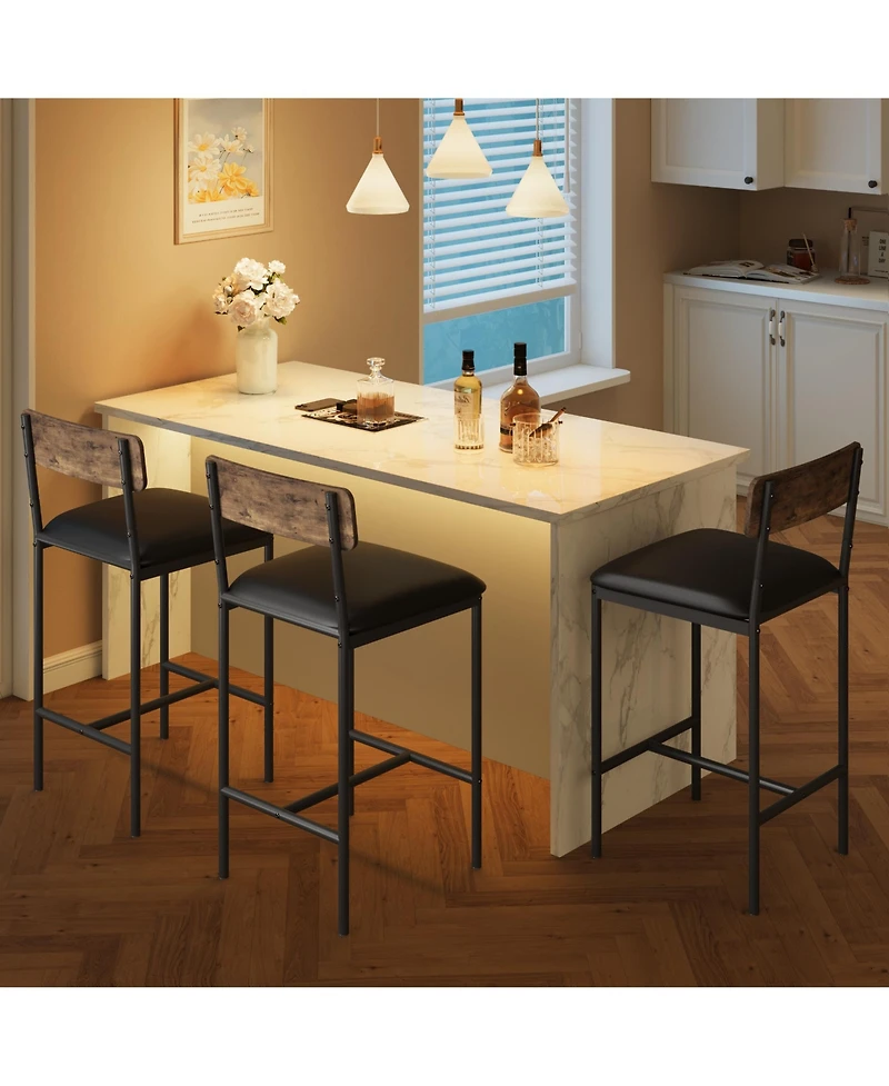 Set of Bar Stools 26" Counter Height Pu Leather Swivel Chairs with Backrest and Footrest Ergonomic Comfort for Kitchen Island Home Bar