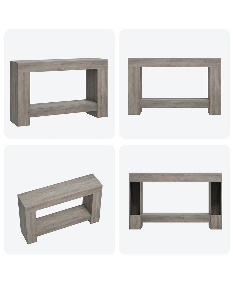 47.2" Farmhouse Console Table with H-Base, 2-Tier Entryway Sofa Table for Living Room,Light Grey