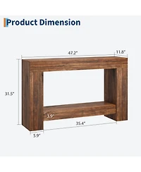 47.2" Farmhouse Console Table with H-Base, 2-Tier Entryway Sofa Table for Living Room,Brown