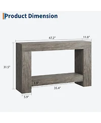 47.2" Farmhouse Console Table with H-Base, 2-Tier Entryway Sofa Table for Living Room,Grey