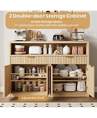 51" Modern Fluted Buffet Sideboard Cabinet with Doors and Drawers, Warm Wood Finish