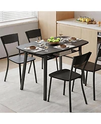 5-Piece Dining Table Set for 4, Space-Saving Kitchen Table and Ergonomic Curved Chairs with Under Table Storage Rack, Safe Rounded Corners, Black