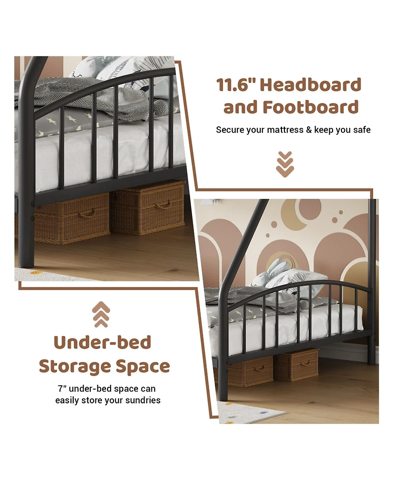 Bunk Bed Twin Over Full Metal Heavy Duty Steel Frame with Arched Guardrail and Ladder 400 lbs Capacity Space-Saving for Bedroom Guest Room Black