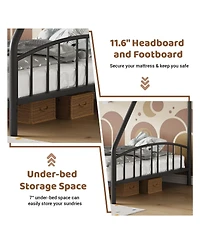 Bunk Bed Twin Over Full Metal Heavy Duty Steel Frame with Arched Guardrail and Ladder 400 lbs Capacity Space-Saving for Bedroom Guest Room Black