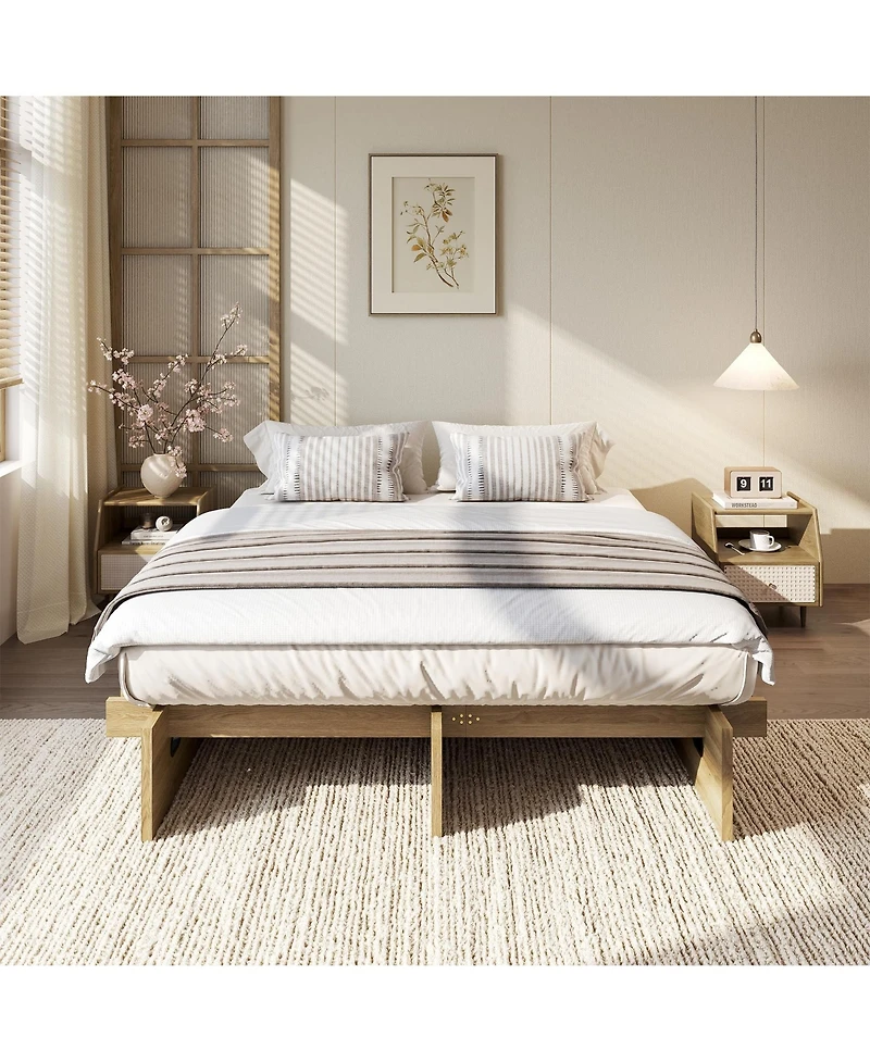 Minimalist Low Profile Platform Bed Frame, Noise-Free Slat Support, No Box Spring Needed