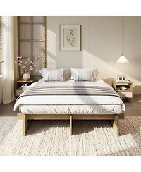 Minimalist Low Profile Platform Bed Frame, Noise-Free Slat Support, No Box Spring Needed