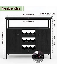 Farmhouse Sideboard Buffet Cabinet with Wine Rack and Adjustable Shelves, Kitchen Storage,Black