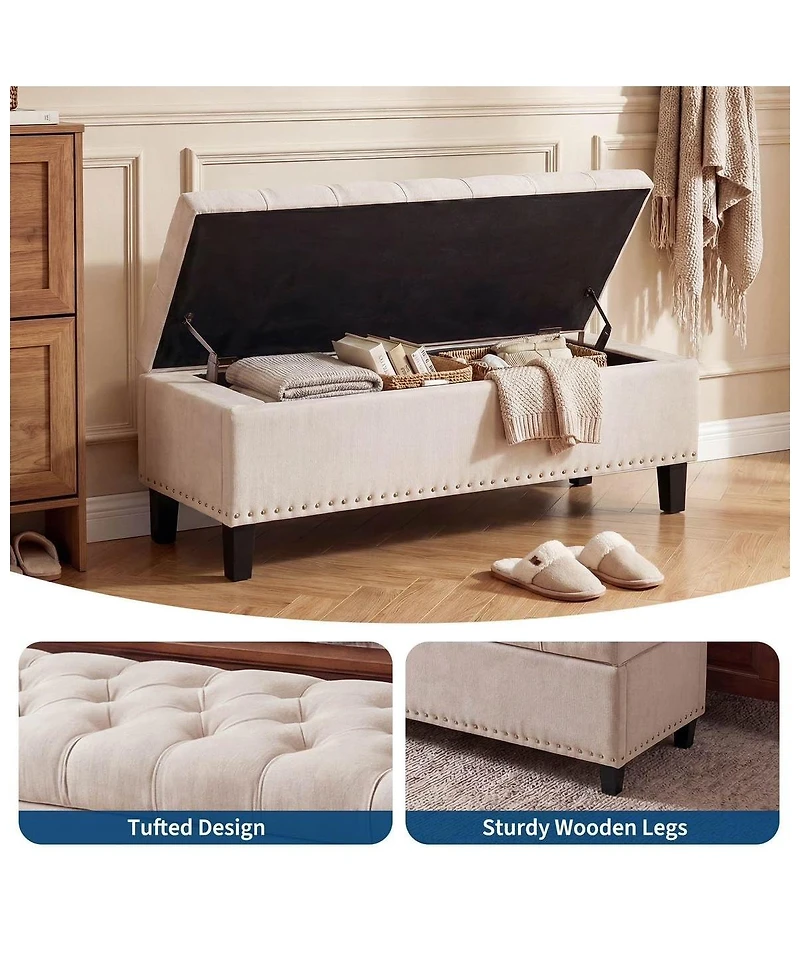 Button Tufted Bedroom Bench, 51 in. 30 Gal. Capacity Storage Chest, Upholstered Ottoman Foot Stool for Bedroom Entryway Living Room
