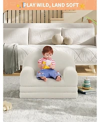 Convertible Kids Sofa, 2-in-1 Fold Out Kids Lounge Chair and Toddler Soft Couch for Playroom Nursery