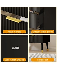 24 x 15 x 42.5 in 2-Pack 5-Drawer Chest with Gold Legs, Engineered Wood Dresser Storage for Bedroom Hallway Living Room, Black