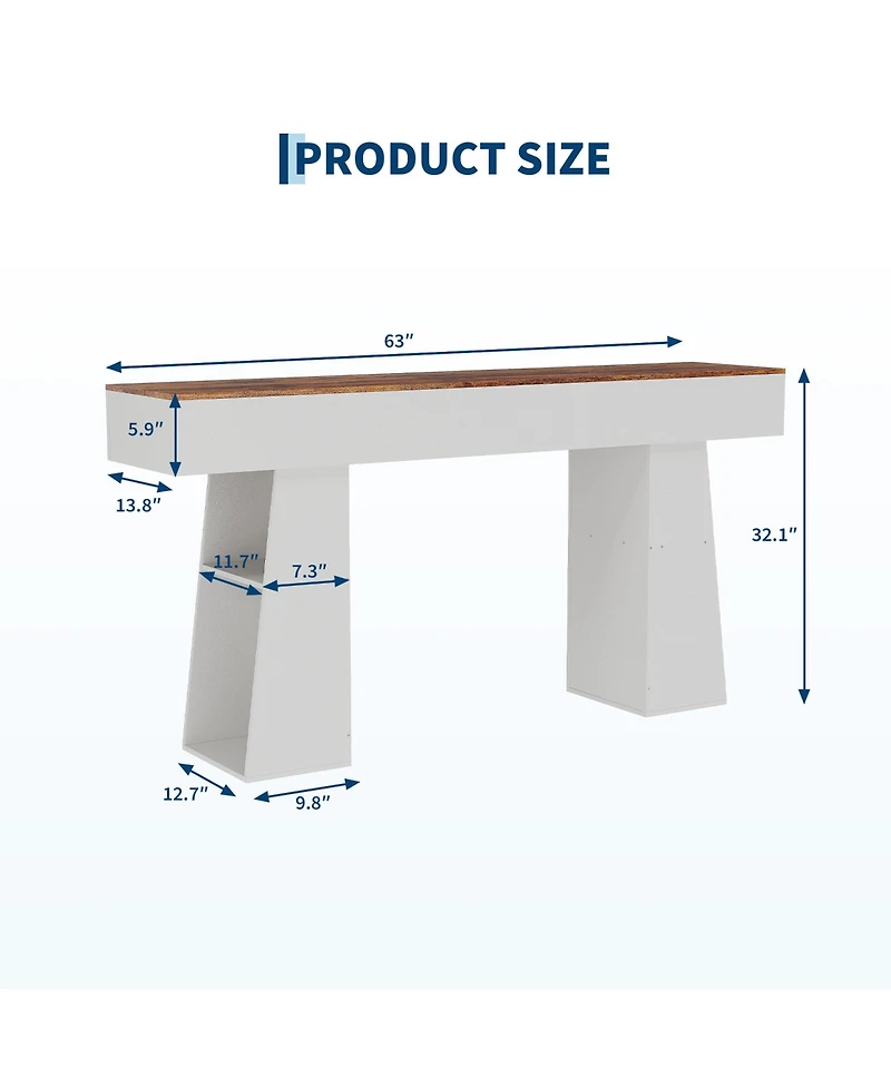 63" Entryway Table, Console Table for Entryway, Wood Sofa Table with Hidden Side Storage, Modern Hallway Table for Living Room, Foyer