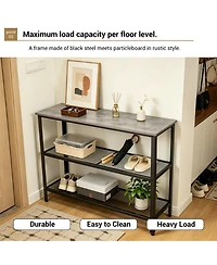 40" Industrial 3-Tier Console Table with Mesh Shelves, Rustic Grey and Black Metal Frame