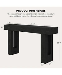 63" Black Wood Farmhouse Console Table, Narrow Sofa Table for Entryway and Living Room