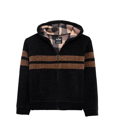 Xray Boys Hooded Flannel Lined Full Zip Sweater With Stripes