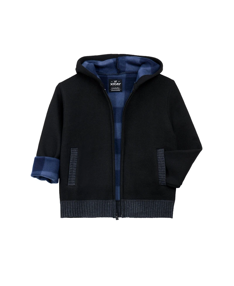 Xray Boy's Full Zip Hooded Sweater With Stripes And Faux Shearling Lining