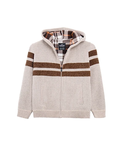Xray Boys Hooded Flannel Lined Full Zip Sweater With Stripes