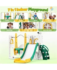 Compact Toddler Swing and Slide Playset for Kids Ages 2-6, Outdoor Backyard Playground with Swing Slide, Blue-Gray/Orange-Green/Gray-White